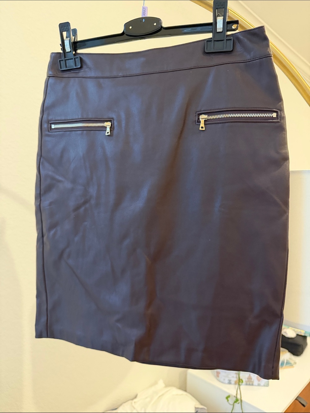 LOFT Faux Leather Pencil Skirt in Deep Brown with Gold Zippers